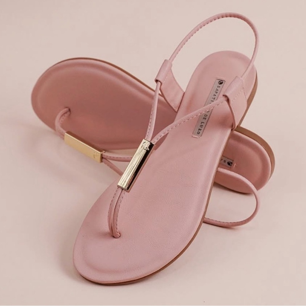 Blush Pink Leather Flat Sandals adjustable strap size 11 new in box vegan